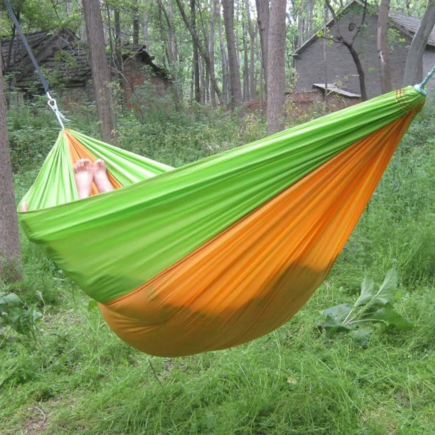 Double Camping Hammock for 1 2 People with Tree Straps, Lightweight Portable 210T Parachute Nylon Hammock for Hiking, Traveling, Backpacking and Backyard,F,250x140cm