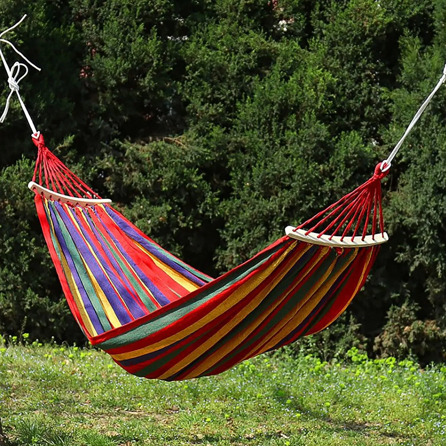 Double Camping Hammock Portable Camping Hammock Lightweight Outdoor Travel Hammock with Hardwood Spreader Bar for Hammock Camping Relaxing Backyard Retrea