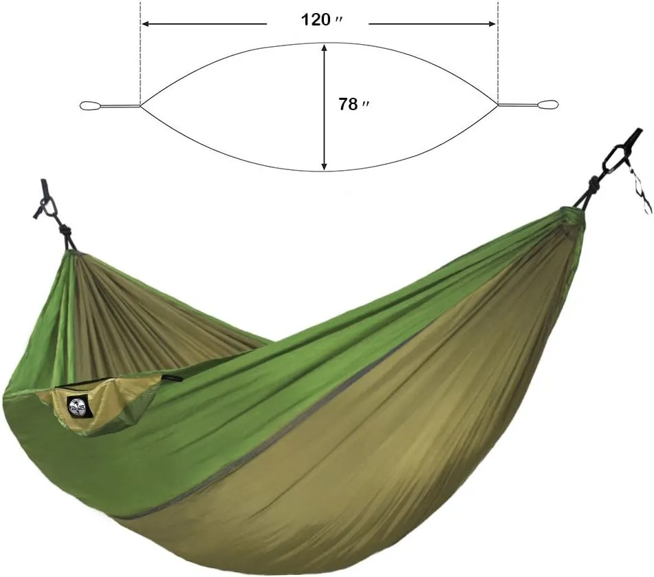 Double Camping Hammock Portable Lightweight Parachute Nylon Hammock for Backpacking, Camping, Travel, Beach, Yard with Edge Free Alum Alloy Carabiners