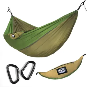 Double Camping Hammock Portable Lightweight Parachute Nylon Hammock for Backpacking, Camping, Travel, Beach, Yard with Edge Free Alum Alloy Carabiners