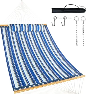 Double Hammock with Spreader Bar,Soft Pillow,Max Load 500lbs,Portable Hammock for Outdoor,Camping,and Backyard,Aqua Blue