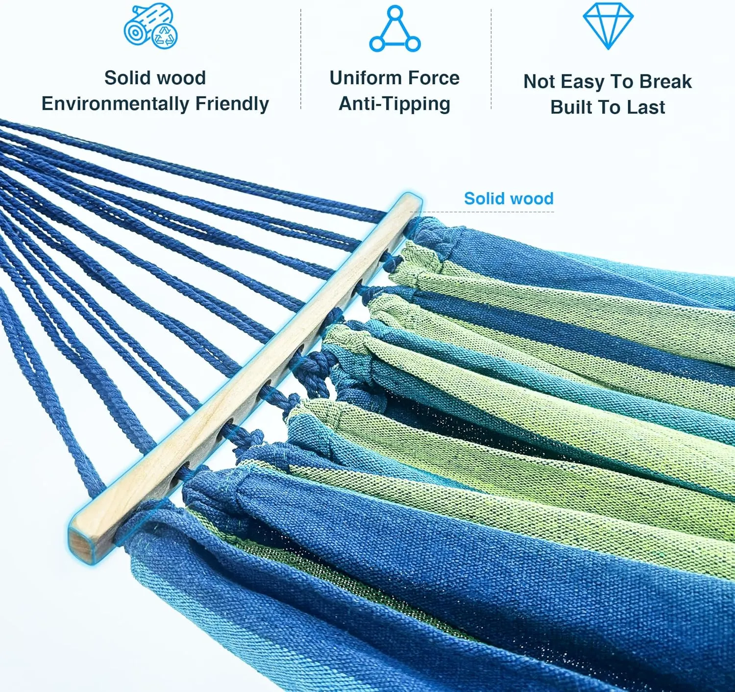 Double Hammock with Stand, 2 Person Hammock with Carrying Bag,Heavy Duty Portable,500 lb Capacity, Perfect for Both Indoors and Outdoors,Wide Blue