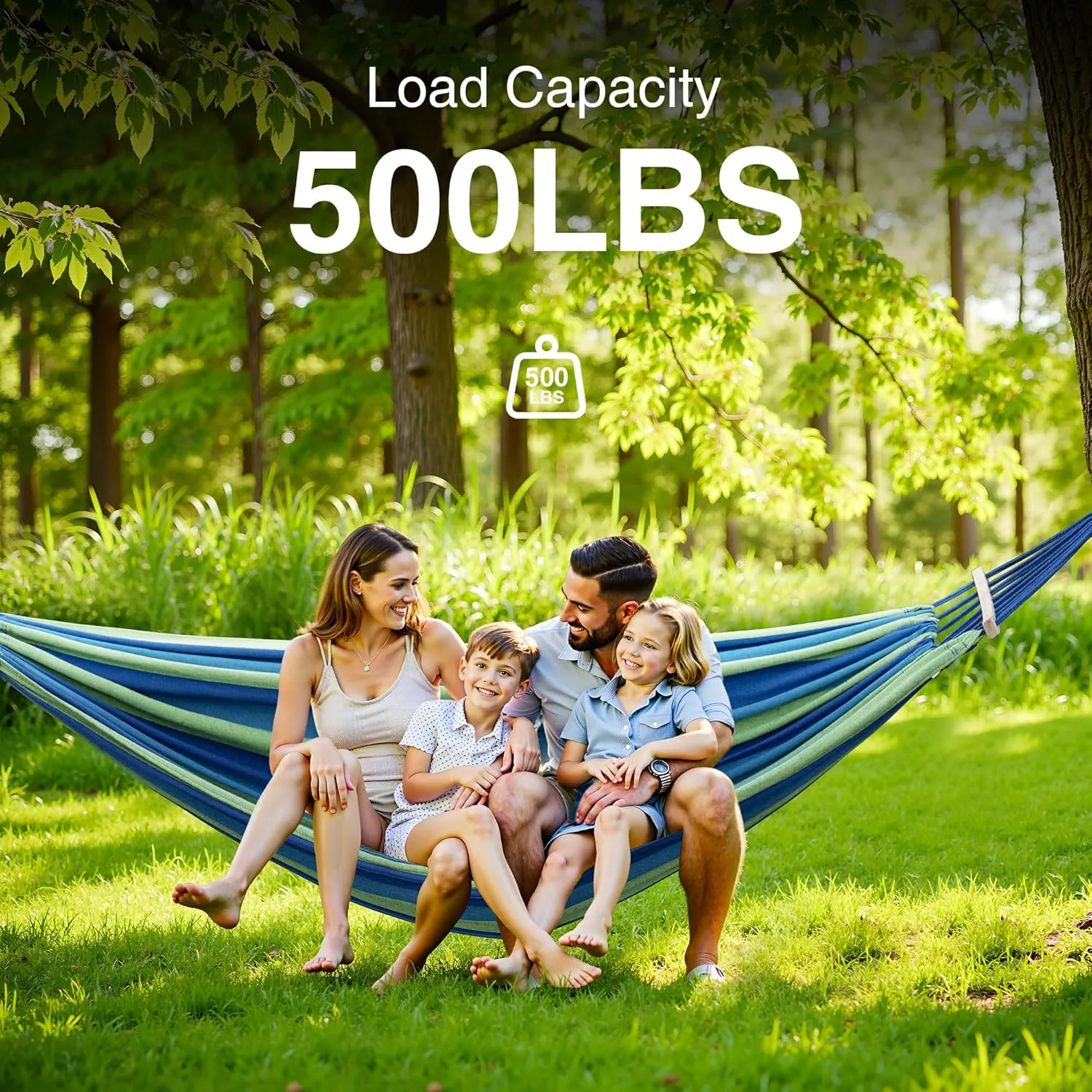 Double Hammock with Stand, 2 Person Hammock with Carrying Bag,Heavy Duty Portable,500 lb Capacity, Perfect for Both Indoors and Outdoors,Wide Blue