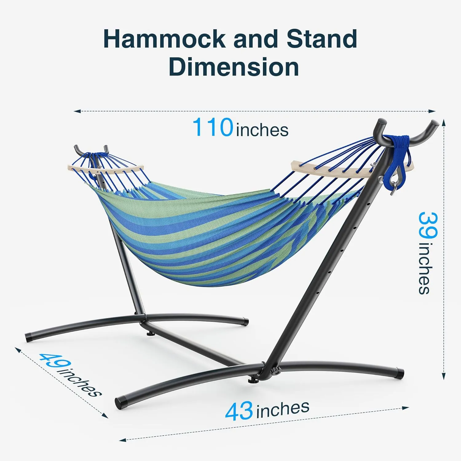 Double Hammock with Stand, 2 Person Hammock with Carrying Bag,Heavy Duty Portable,500 lb Capacity, Perfect for Both Indoors and Outdoors,Wide Blue