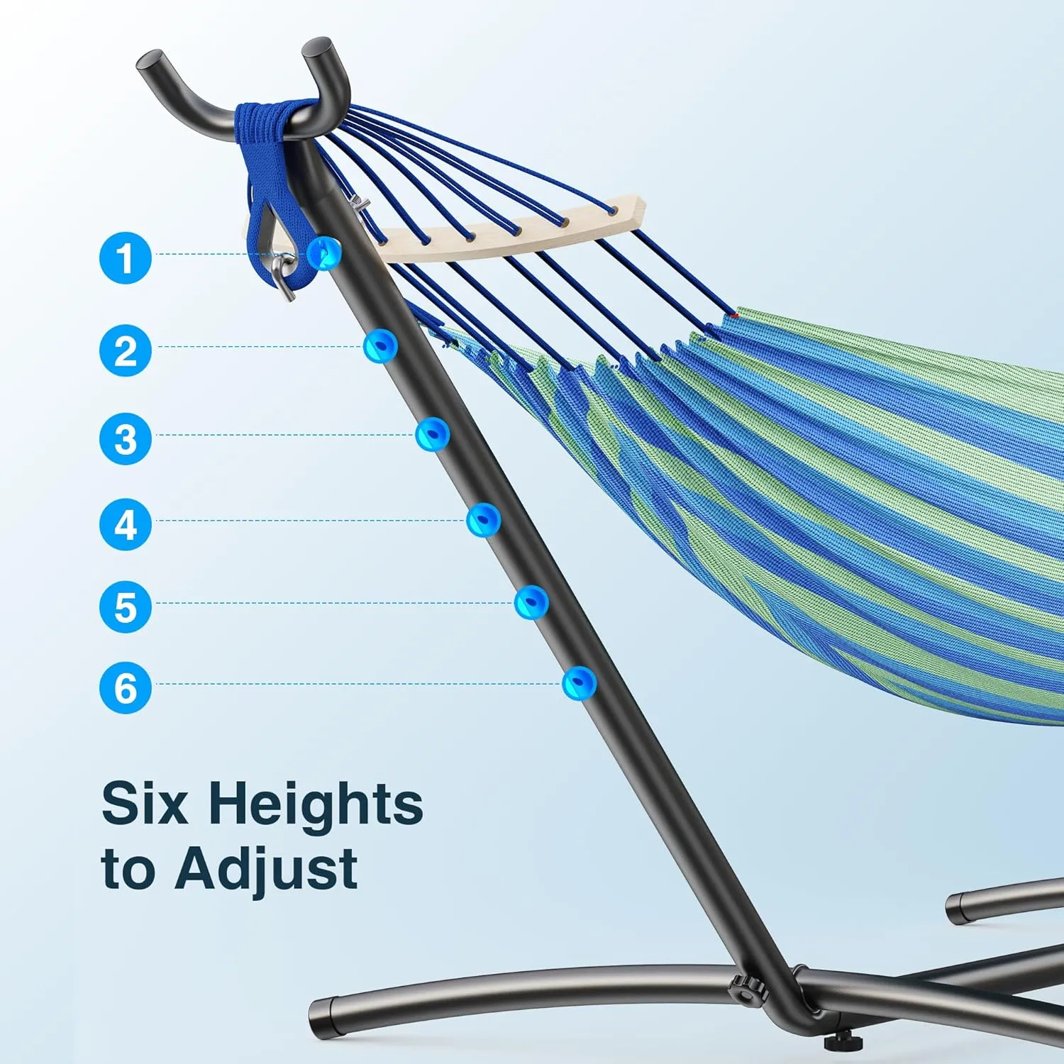 Double Hammock with Stand, 2 Person Hammock with Carrying Bag,Heavy Duty Portable,500 lb Capacity, Perfect for Both Indoors and Outdoors,Wide Blue