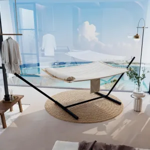 Double Hammock with Stand, Double Hammock with Heavy-Duty Steel Stand, Portable Hammock with Stand and Pillow, Perfect for Indoor,Yard,Camping,or Outdoor