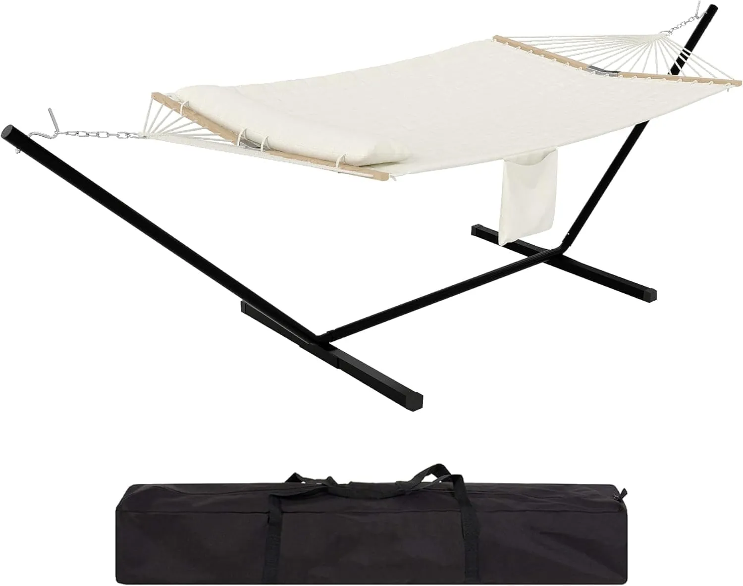 Double Hammock with Stand, Double Hammock with Heavy-Duty Steel Stand, Portable Hammock with Stand and Pillow, Perfect for Indoor,Yard,Camping,or Outdoor