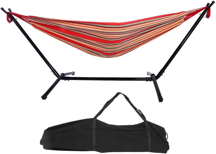 Double Hammock with Stand, Double Outdoor Hammock Heavy Duty Outside Garden Yard Outdoor 330lb Capacity Free Standing Hammocks with Portable Carrying Bag for Outside, Indoor, Yard, Camping