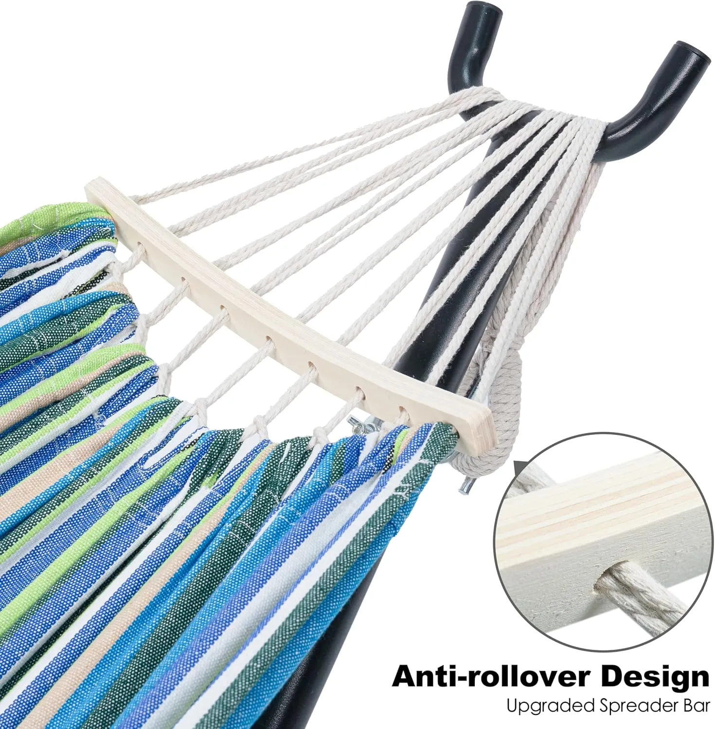 Double Hammock with Stand for Outside, Upgraded Spreader Bar, Heavy Duty Space Saving Steel Stand 2 Person, Convenient Pocket, Easy Assembly, 600lbs Weight Capacity, Indoor & Outdoor (Garden)