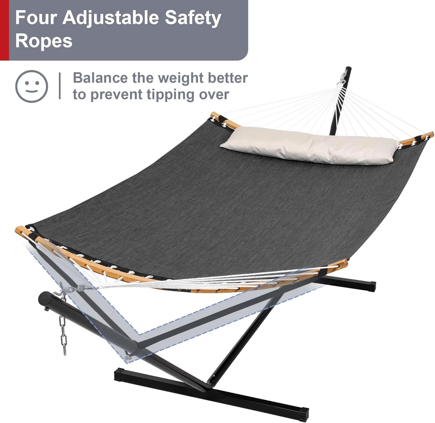 Double Hammock with Stand, Quick Dry Hammock with 12FT Stand for Outside, Poolside, 450 Lbs Capacity, Dark Grey