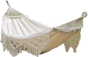 Double Outdoor Hammock Camping Indoor Leisure Hammock Tassel Curved Rod Camping Hammock (Color : White)