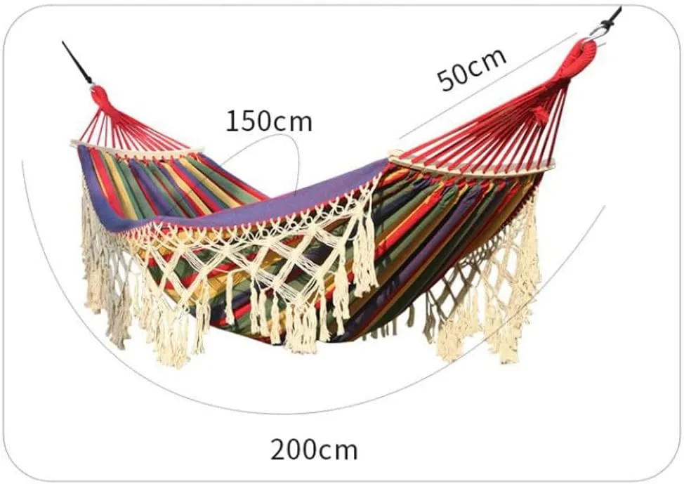 Double Outdoor Hammock Camping Indoor Leisure Hammock Tassel Curved Rod Camping Hammock (Color : White)