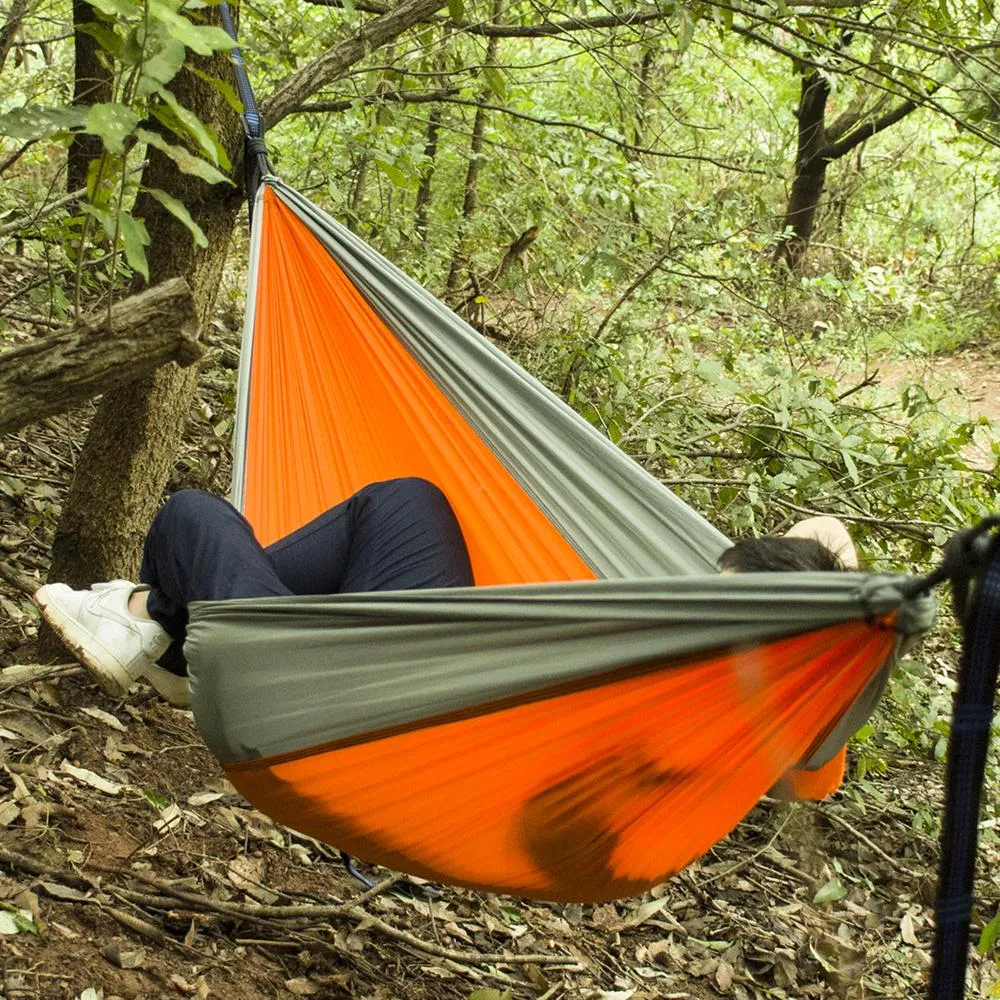 Double Persons Camping Hammock portable Parachute with Tree Straps on Sale