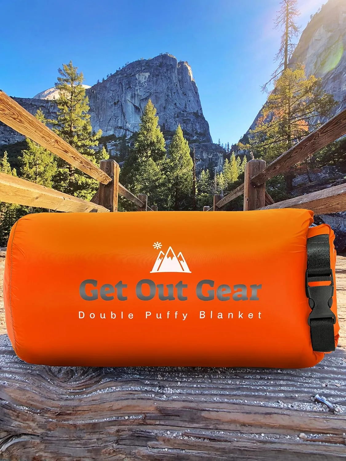 Double Puffy Camping Blanket - Extra Puffy, Packable, Lightweight and Warm | Ideal for Outdoors, Travel, Stadium, Festivals, Beach, Hammock | Water-Resistant Camp Quilt (Orange/Gray)