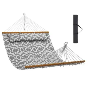 Double Quilted Fabric Hammock 480lbs Capacity Without Stand Gray White Pattern