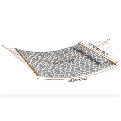 Double Quilted Fabric Hammock 480lbs Capacity Without Stand Gray White Pattern