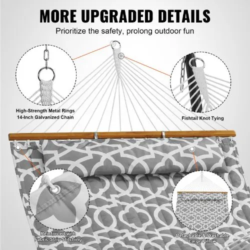 Double Quilted Fabric Hammock 480lbs Capacity Without Stand Gray White Pattern