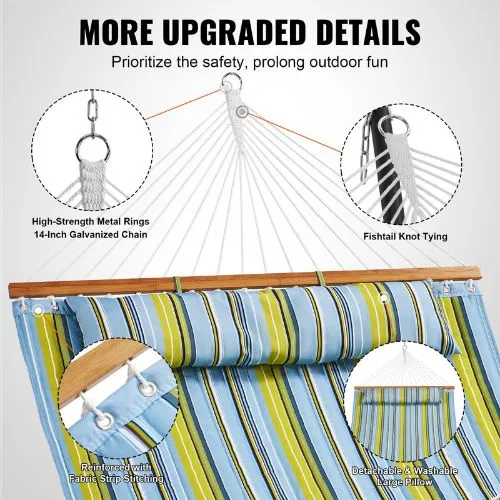 Double Quilted Fabric Hammock 480lbs Capacity Without Stand Green Stripe