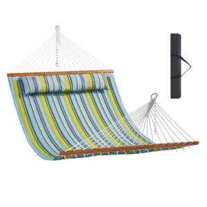 Double Quilted Fabric Hammock 480lbs Capacity Without Stand Green Stripe