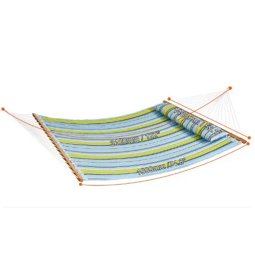 Double Quilted Fabric Hammock 480lbs Capacity Without Stand Green Stripe