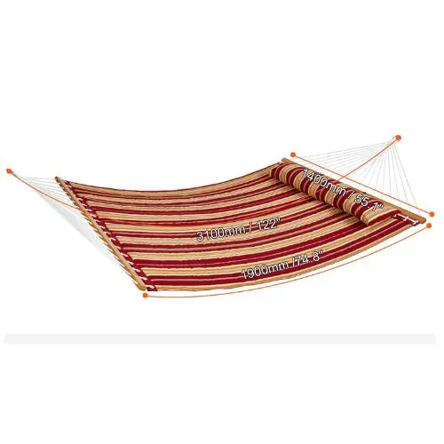 Double Quilted Fabric Hammock 480lbs Capacity Without Stand Red Orange Stripe
