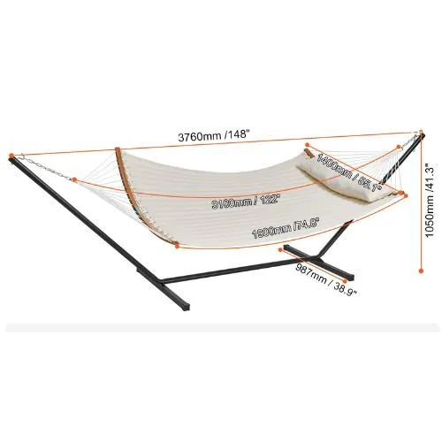 Double Quilted Fabric Hammock with Stand 480llbs Capacity Creamy White