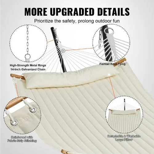 Double Quilted Fabric Hammock with Stand 480llbs Capacity Creamy White