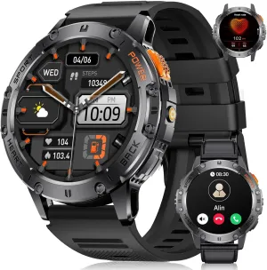 DREMAC Military Smart Watches for Men for Android/iPhone-1.43''AMOLED Display Smartwatch with 123 Sport Modes/Flashlight,5ATM Waterproof Fitness Tracker with Heart Rate/Sleep Monitor,Silicone