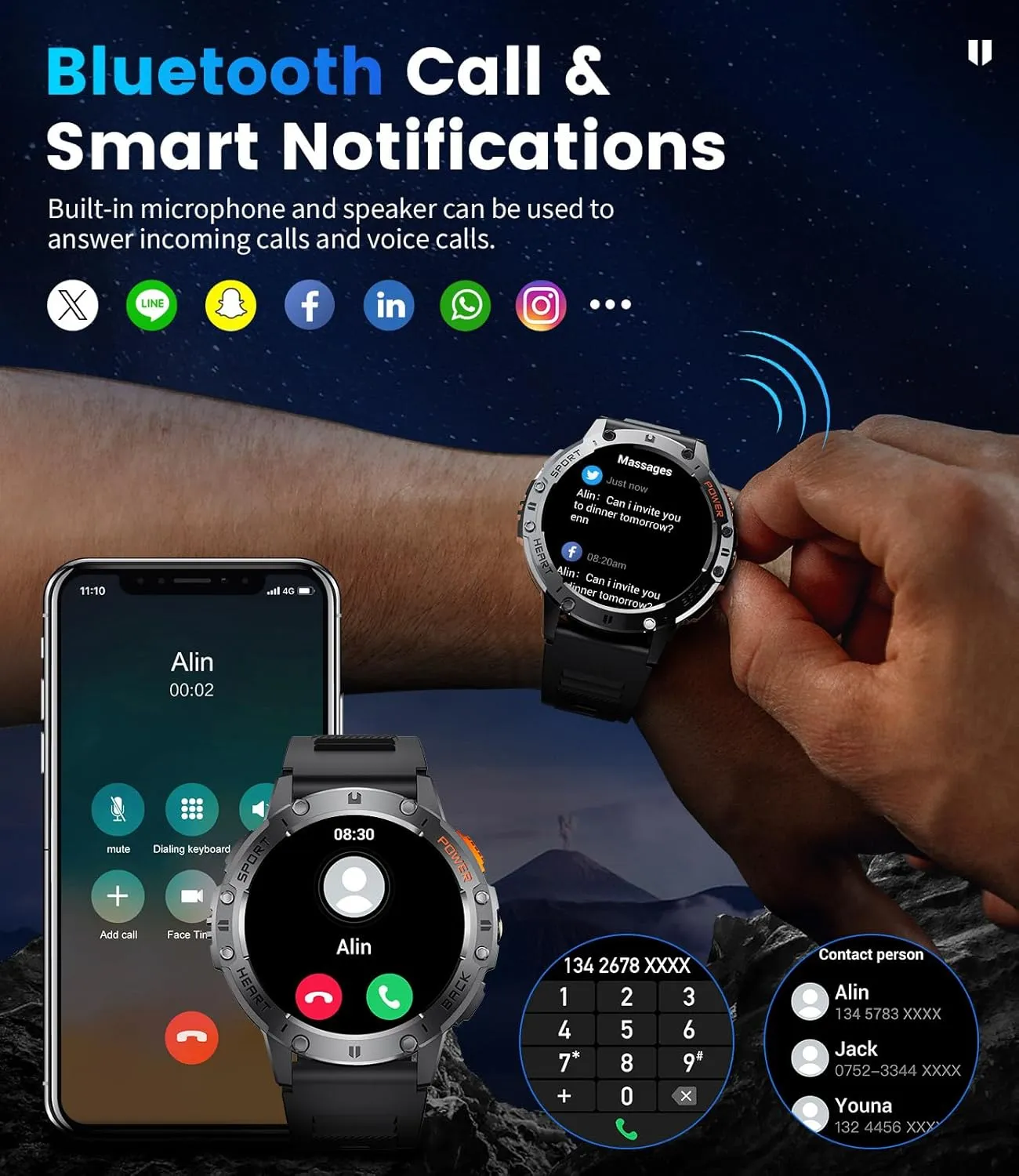 DREMAC Military Smart Watches for Men for Android/iPhone-1.43''AMOLED Display Smartwatch with 123 Sport Modes/Flashlight,5ATM Waterproof Fitness Tracker with Heart Rate/Sleep Monitor,Silicone