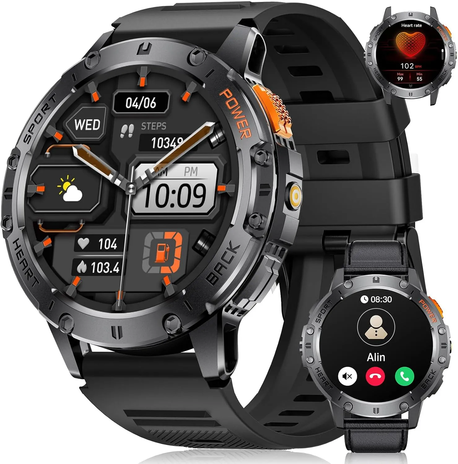 DREMAC Military Smart Watches for Men for Android/iPhone-1.43''AMOLED Display Smartwatch with 123 Sport Modes/Flashlight,5ATM Waterproof Fitness Tracker with Heart Rate/Sleep Monitor,Silicone