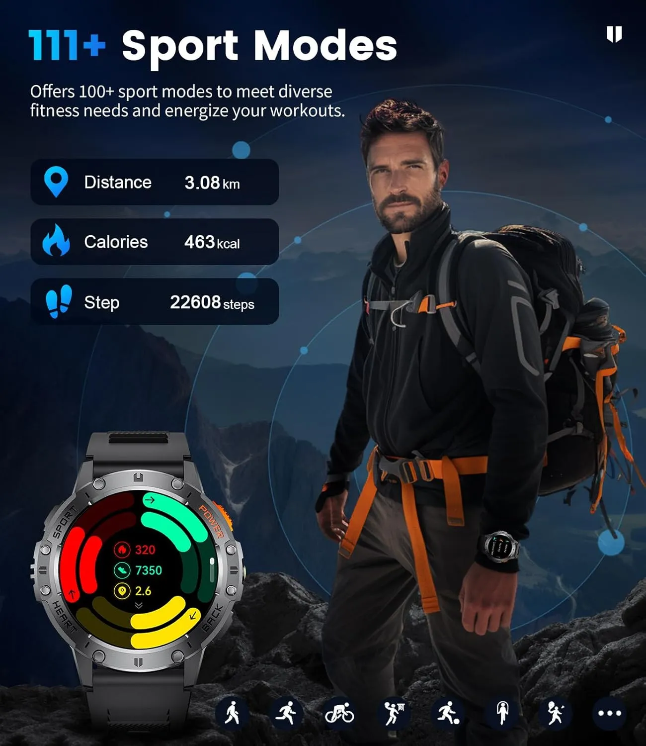 DREMAC Military Smart Watches for Men for Android/iPhone-1.43''AMOLED Display Smartwatch with 123 Sport Modes/Flashlight,5ATM Waterproof Fitness Tracker with Heart Rate/Sleep Monitor,Silicone