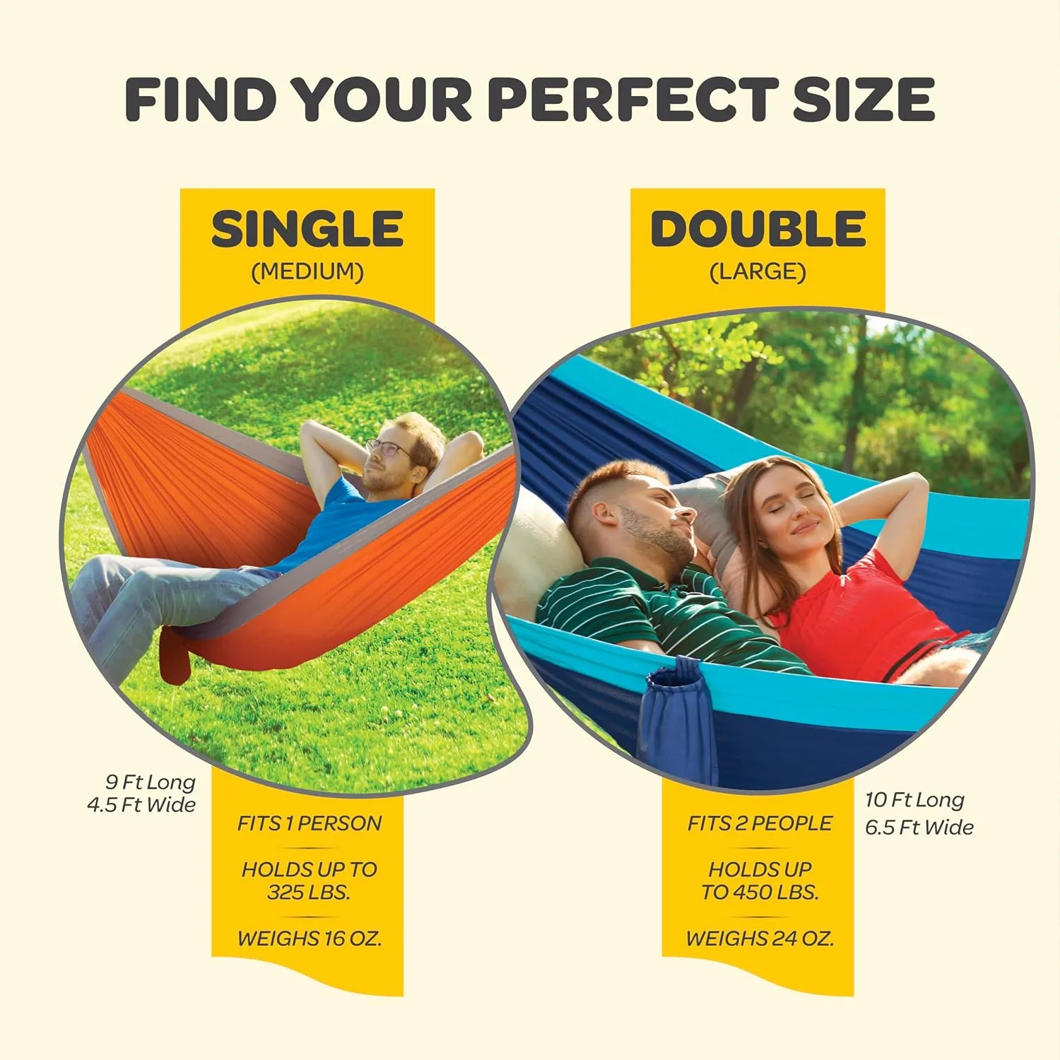 Durable Hammock 400 lb Capacity, Nylon Camping Hammock Chair - Double or Single Sizes w/Tree Straps and Attached Carry Bag - for Travel/Backpacking/Beach/Backyard (Medium, Black & Light Grey)