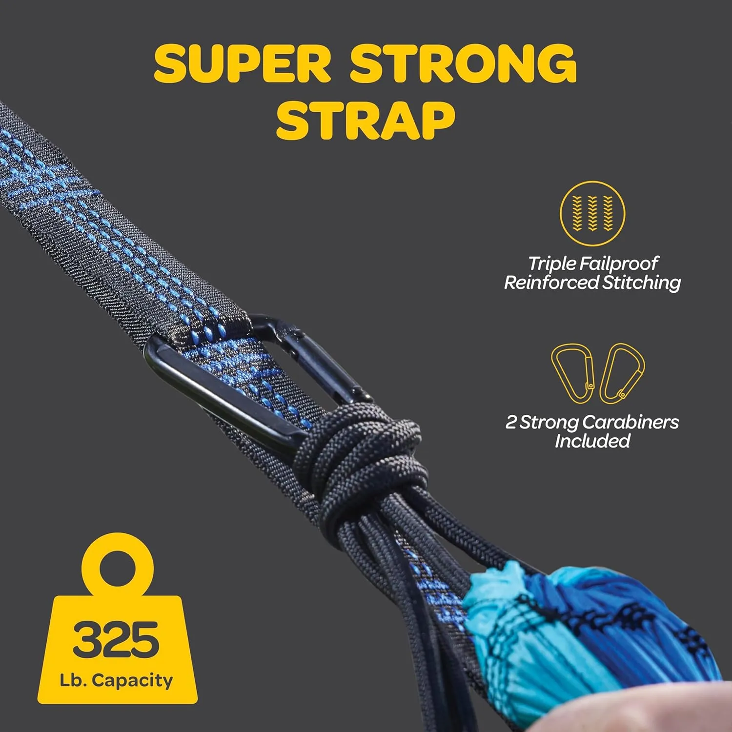 Durable Hammock 400 lb Capacity, Nylon Camping Hammock Chair - Double or Single Sizes w/Tree Straps and Attached Carry Bag - for Travel/Backpacking/Beach/Backyard (Medium, Black & Light Grey)