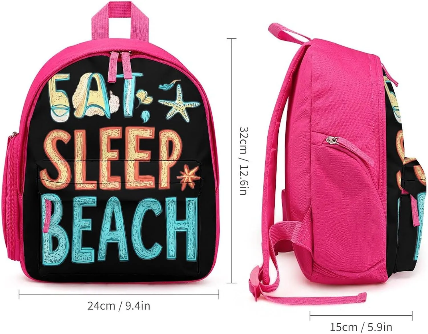 Eat Sleep Beach Cute Backpack Shoulders Bag Casual Daypacks Travel Back Pack for Camping Hiking Pink-style