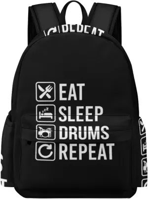 EAT Sleep Drum Repeat Cute Backpack Travel Work Bag with Water Bottle Pocket Adjustable Padded Shoulder Straps Daypack