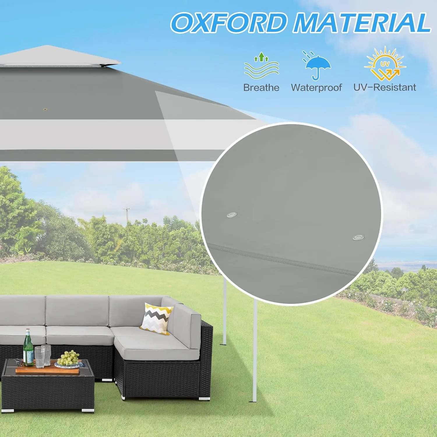 ECOTOUGE 13x13 FT Pop Up Canopy Tent, Patio Party Instant Shelte Gazebo w/Carrying Roller Bag Waterproof and UV Resistant for Outdoor Garden, Grill and Backyard, Grey-White