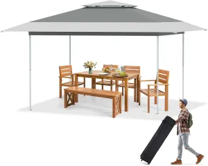 ECOTOUGE 13x13 FT Pop Up Canopy Tent, Patio Party Instant Shelte Gazebo w/Carrying Roller Bag Waterproof and UV Resistant for Outdoor Garden, Grill and Backyard, Grey-White