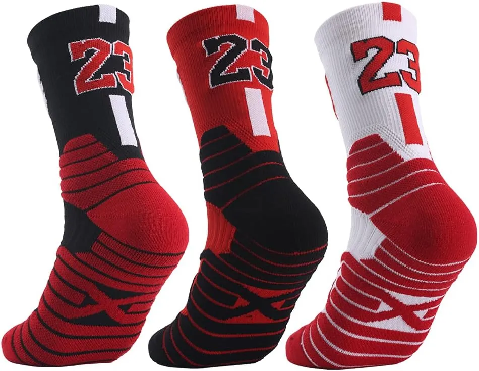 Elite Basketball Socks with Compression & Cushion for Adults and Youth - Running Athletic Crew Socks (3 Pairs)