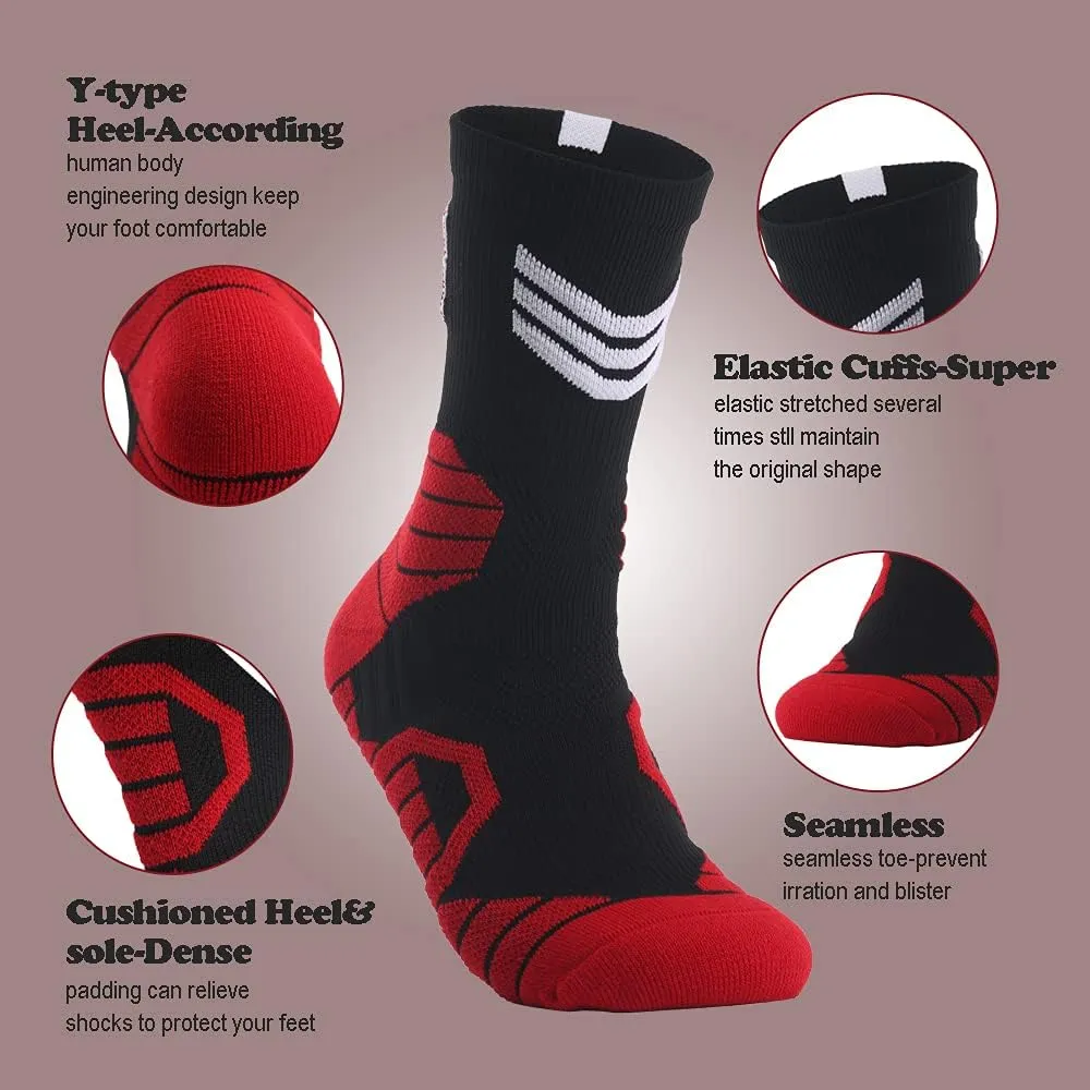 Elite Basketball Socks with Compression & Cushion for Adults and Youth - Running Athletic Crew Socks (3 Pairs)