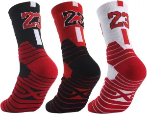 Elite Basketball Socks with Compression & Cushion for Adults and Youth - Running Athletic Crew Socks (3 Pairs)