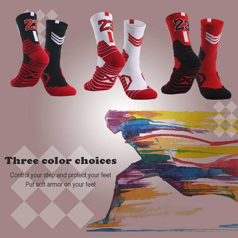 Elite Basketball Socks with Compression & Cushion for Adults and Youth - Running Athletic Crew Socks (3 Pairs)