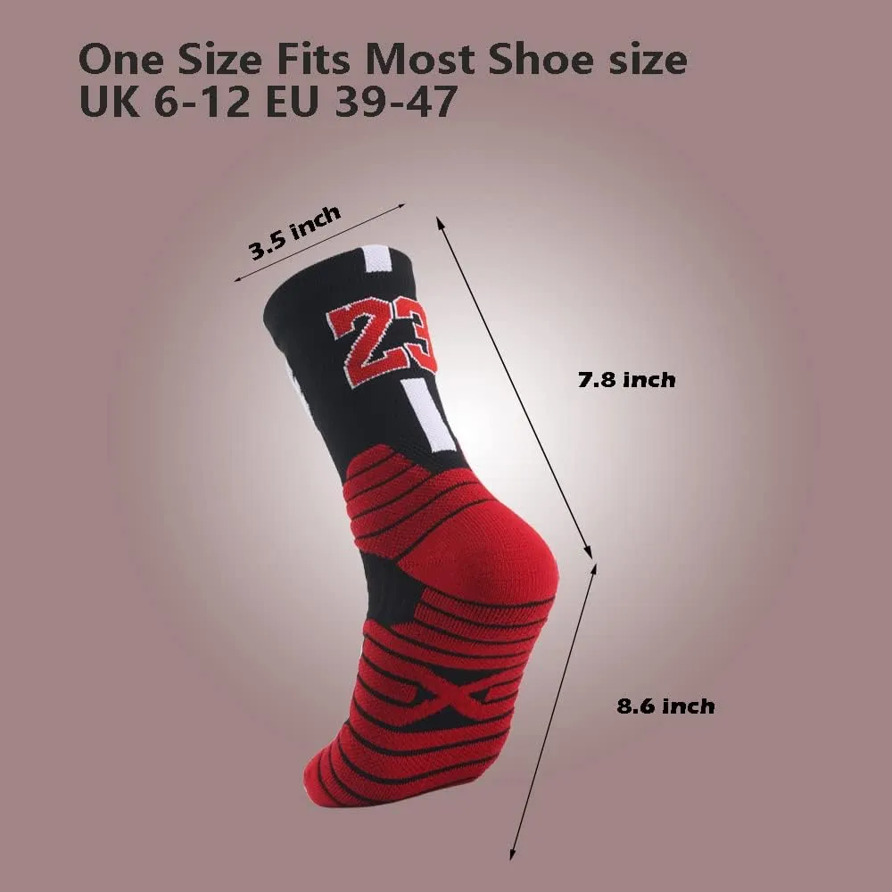 Elite Basketball Socks with Compression & Cushion for Adults and Youth - Running Athletic Crew Socks (3 Pairs)