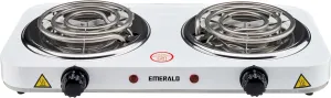 Emerald Double Burner Electric Stove Top – Portable Countertop Cooktop with Adjustable Heat Control, Compact & Lightweight, 1000W, White