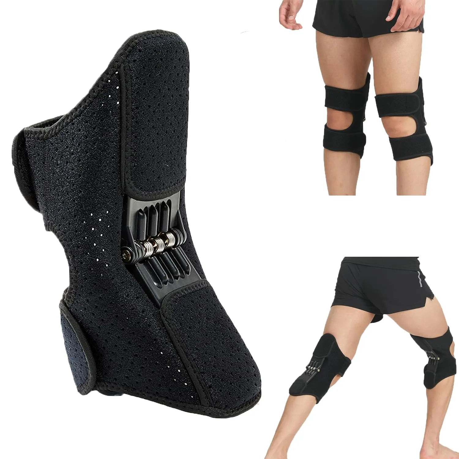 Enhanced Spring-Loaded Knee Support 1 Pack (Upgraded Stabilizer) - Adjustable Breathable Knee Brace for Squats, Volleyball & Climbing, Non-Slip Joint Protection Booster for Active Men & Women (Black)