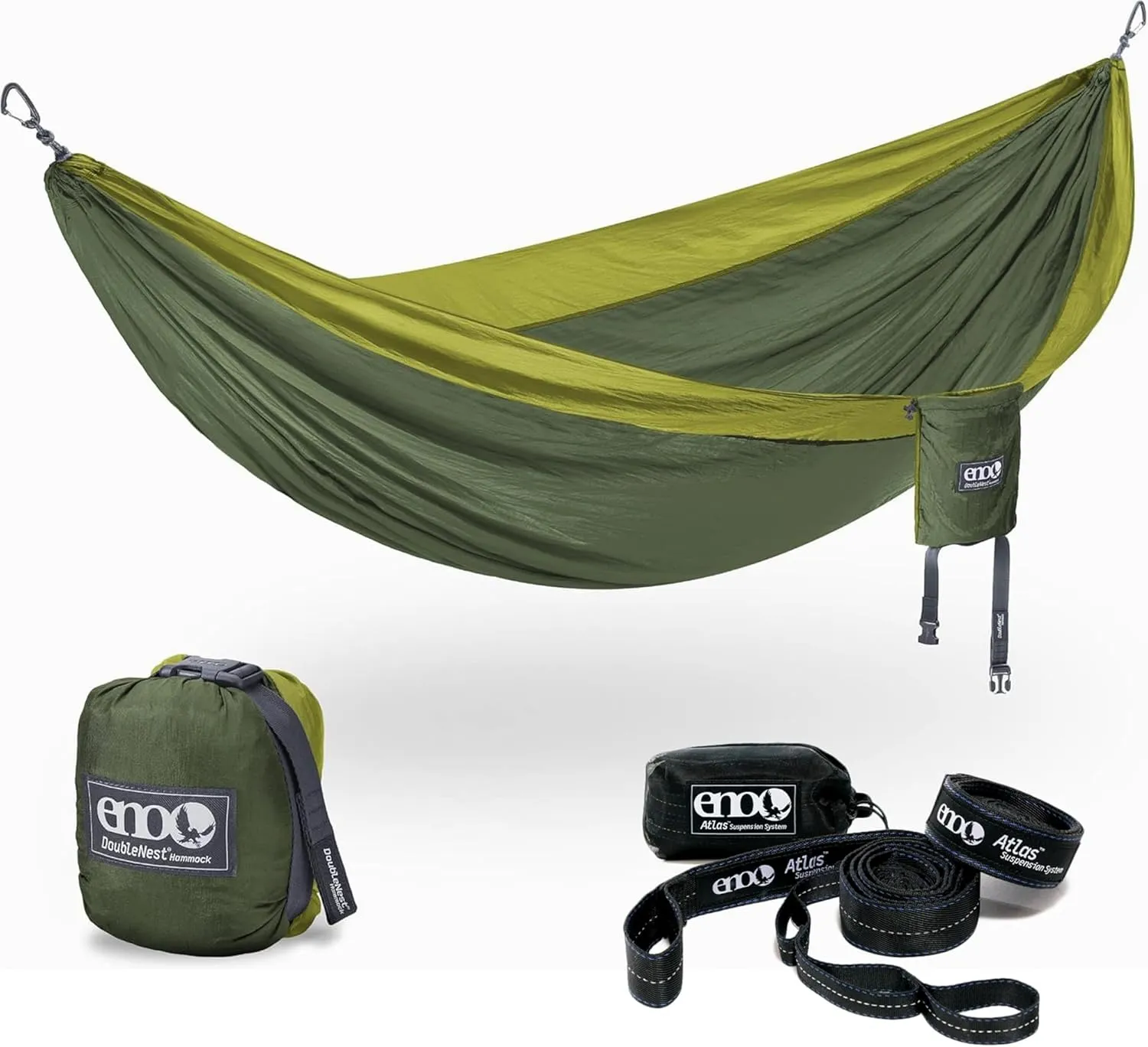 ENO Bundle, Includes The SingleNest Hammock & Atlas Suspension System, Lightweight, Durable Hammock with Straps for Camping, Hiking & Travel, Olive/Melon