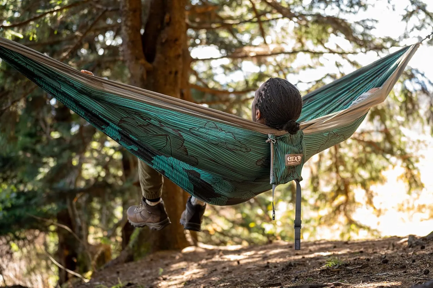 ENO DoubleNest Hammock - Lightweight, Portable, 1 to 2 Person Hammock - for Camping, Hiking, Backpacking, Travel, a Festival, or The Beach - Mountains to Sea/Grey