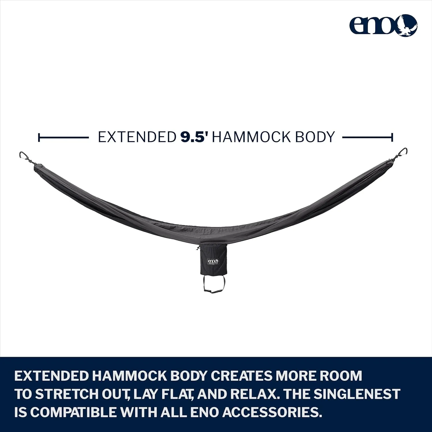 ENO SingleNest Hammock - Lightweight, 1 Person Portable Hammock - for Camping, Hiking, Backpacking, Travel, a Festival, or The Beach - Black/Charcoal