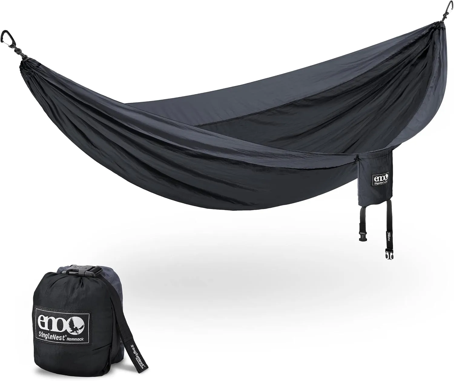 ENO SingleNest Hammock - Lightweight, 1 Person Portable Hammock - for Camping, Hiking, Backpacking, Travel, a Festival, or The Beach - Black/Charcoal