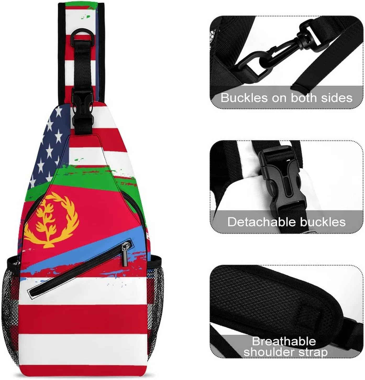 Eritrea Flag Hand Drawn Sling Bag Crossbody Chest Bag Shoulder Bag For Travel Hiking Cycling Camping