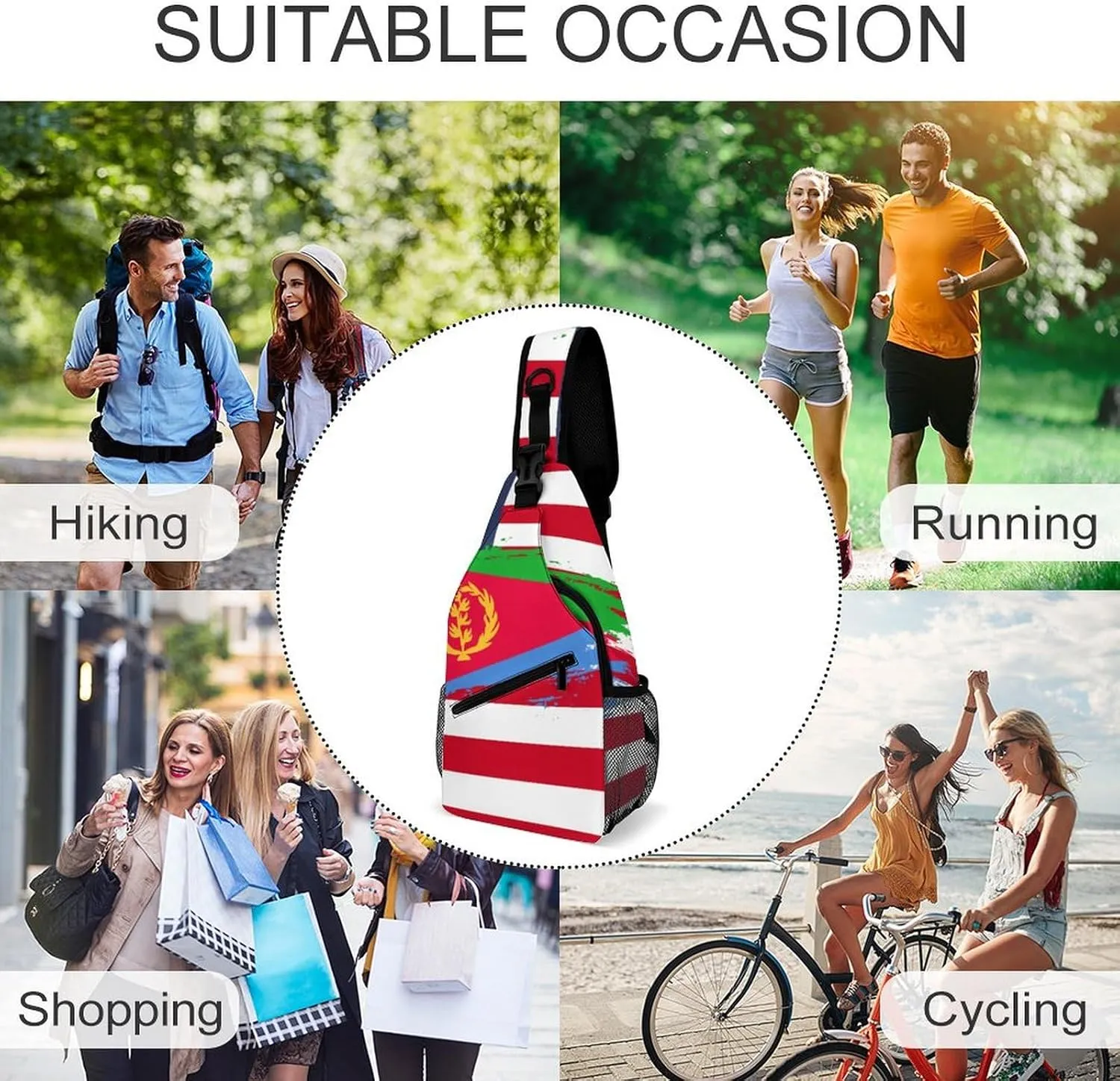 Eritrea Flag Hand Drawn Sling Bag Crossbody Chest Bag Shoulder Bag For Travel Hiking Cycling Camping